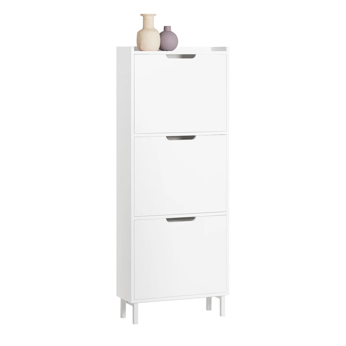 SoBuy FSR151-H-W 3 flap shoe cabinet narrow shoe rack with 6 shelf surfaces Shoe chest of drawers Shoe shelf White