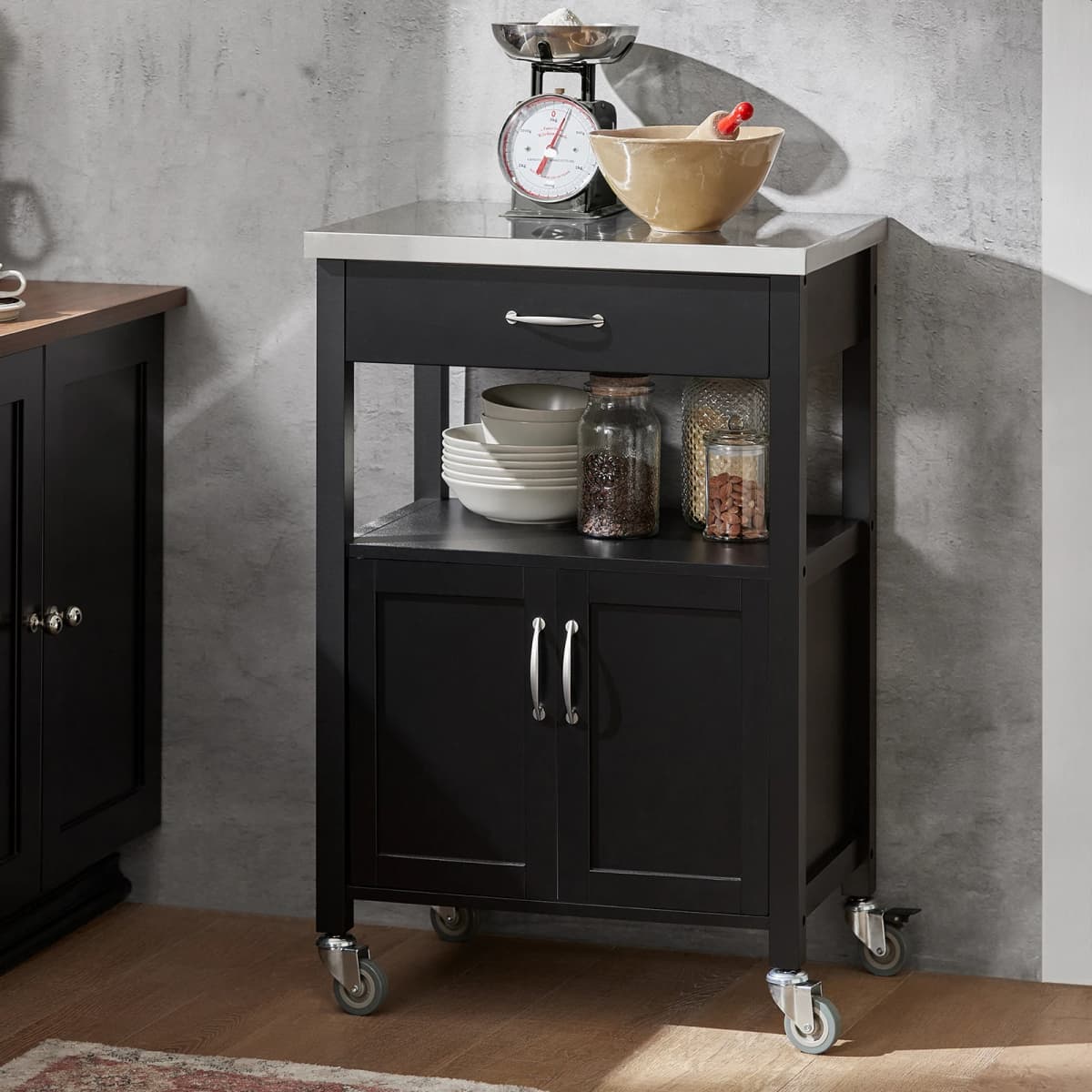 SoBuy FKW22 rubber kitchen trolley Wood serving trolley trolley narrow drink trolley for office kitchen living room dining room