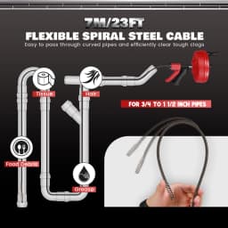 Handheld Red Drain Snake Unblocker Pipe Cleaning Spiral with Drill Attachment Remove Hair and Blockage Fits Almost All Drains