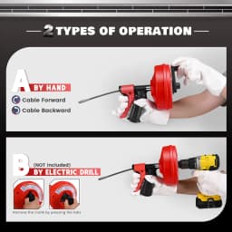 Handheld Red Drain Snake Unblocker Pipe Cleaning Spiral with Drill Attachment Remove Hair and Blockage Fits Almost All Drains