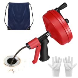 Handheld Red Drain Snake Unblocker Pipe Cleaning Spiral with Drill Attachment Remove Hair and Blockage Fits Almost All Drains