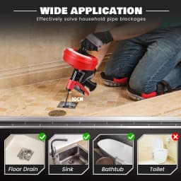 Handheld Red Drain Snake Unblocker Pipe Cleaning Spiral with Drill Attachment Remove Hair and Blockage Fits Almost All Drains