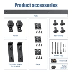 46" Folding Sliding Barn Door Hardware Kit for 42" 2 Doors Smoothly Quietly Black Track Shape Roller
