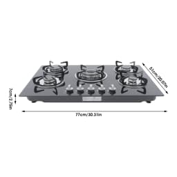 Kitchen 5 Burners Built-in Gas Hob Cooktop Tempered Glass Surface & Porcelain Enamel Grates for Natural Gas Lpg Gas