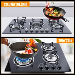 Kitchen 5 Burners Built-in Gas Hob Cooktop Tempered Glass Surface & Porcelain Enamel Grates for Natural Gas Lpg Gas