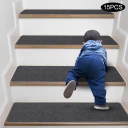 15PCS Self Adhesive Stair Carpets Non-Slip Noise Reduction Soft Mats for Home Office Hotel Stairs 20x76cm