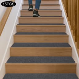 15PCS Self Adhesive Stair Carpets Non-Slip Noise Reduction Soft Mats for Home Office Hotel Stairs 20x76cm