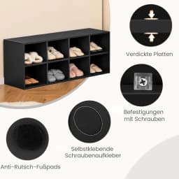 Shoe Bench with Seat, Wooden Shoe Rack, 230 kg Load Capacity, Bench with 8 Open Compartments, Shoe Cabinet, Shoe Organiser