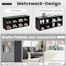 Shoe Bench with Seat, Wooden Shoe Rack, 230 kg Load Capacity, Bench with 8 Open Compartments, Shoe Cabinet, Shoe Organiser