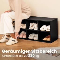 Shoe Bench with Seat, Wooden Shoe Rack, 230 kg Load Capacity, Bench with 8 Open Compartments, Shoe Cabinet, Shoe Organiser
