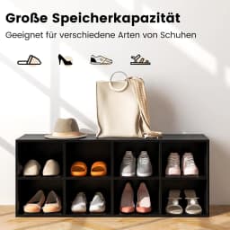 Shoe Bench with Seat, Wooden Shoe Rack, 230 kg Load Capacity, Bench with 8 Open Compartments, Shoe Cabinet, Shoe Organiser