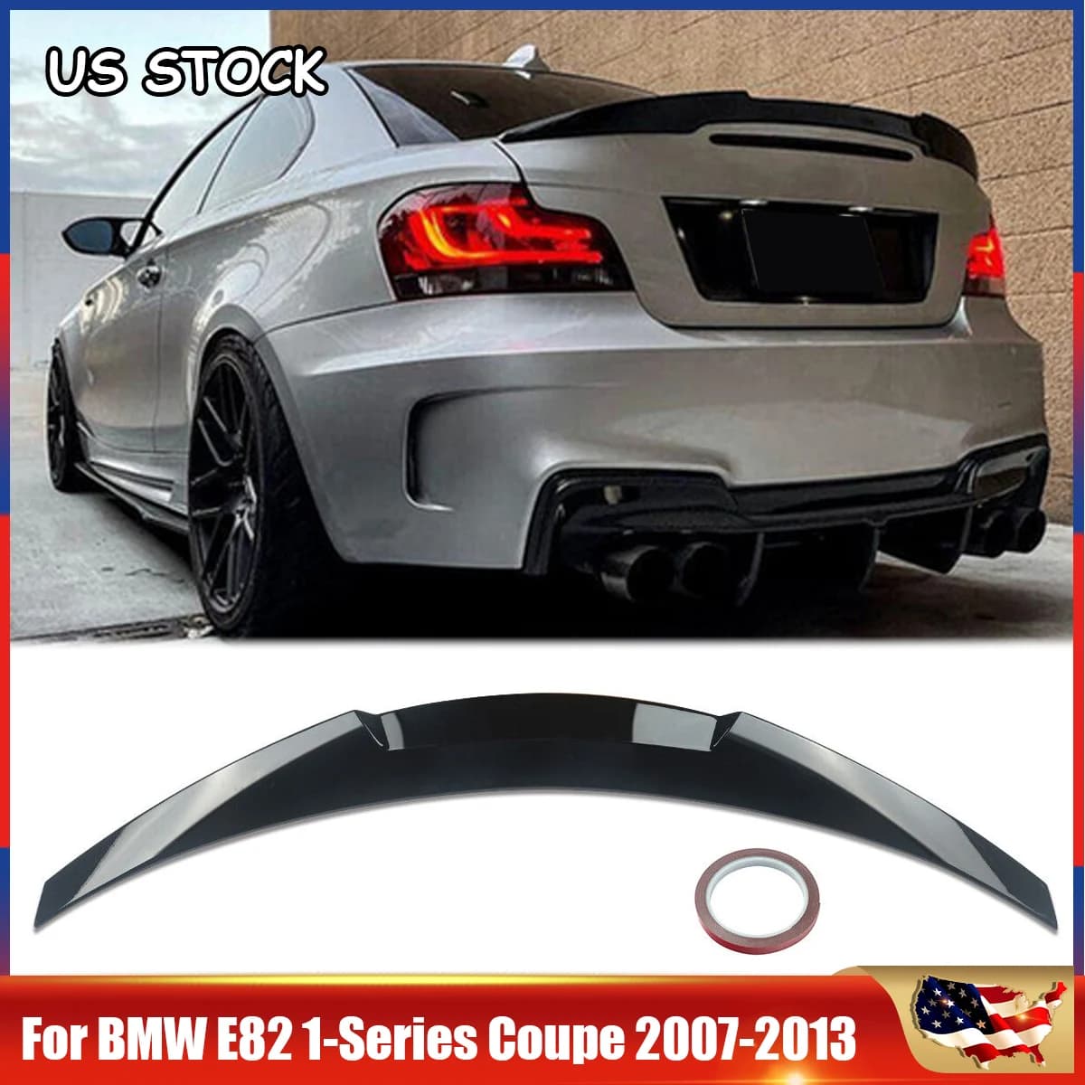 For BMW 1 Series E82 E82 125i 128i 135i Coupe 2007-2013 M4 Style Rear Spoiler Lip Wings Glossy Black Rear Tail Wings Magickit