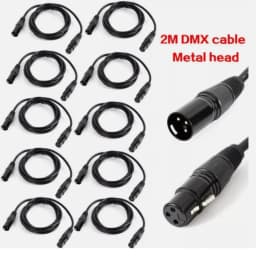10Pcs 2M DMX XLR Cable Set 3 Pins Metal Connectors Multi-Layer Shielding Non-Waterproof For Stage Lighting & Events
