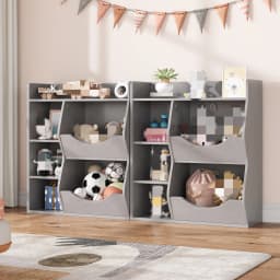 3-Tier Kids Bookshelf, Bookcase Footboard, Toy Storage Cubby White 5-Compartment Children's Toy Shelf, Toy Storage Cabinet