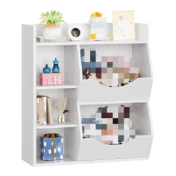 3-Tier Kids Bookshelf, Bookcase Footboard, Toy Storage Cubby White 5-Compartment Children's Toy Shelf, Toy Storage Cabinet
