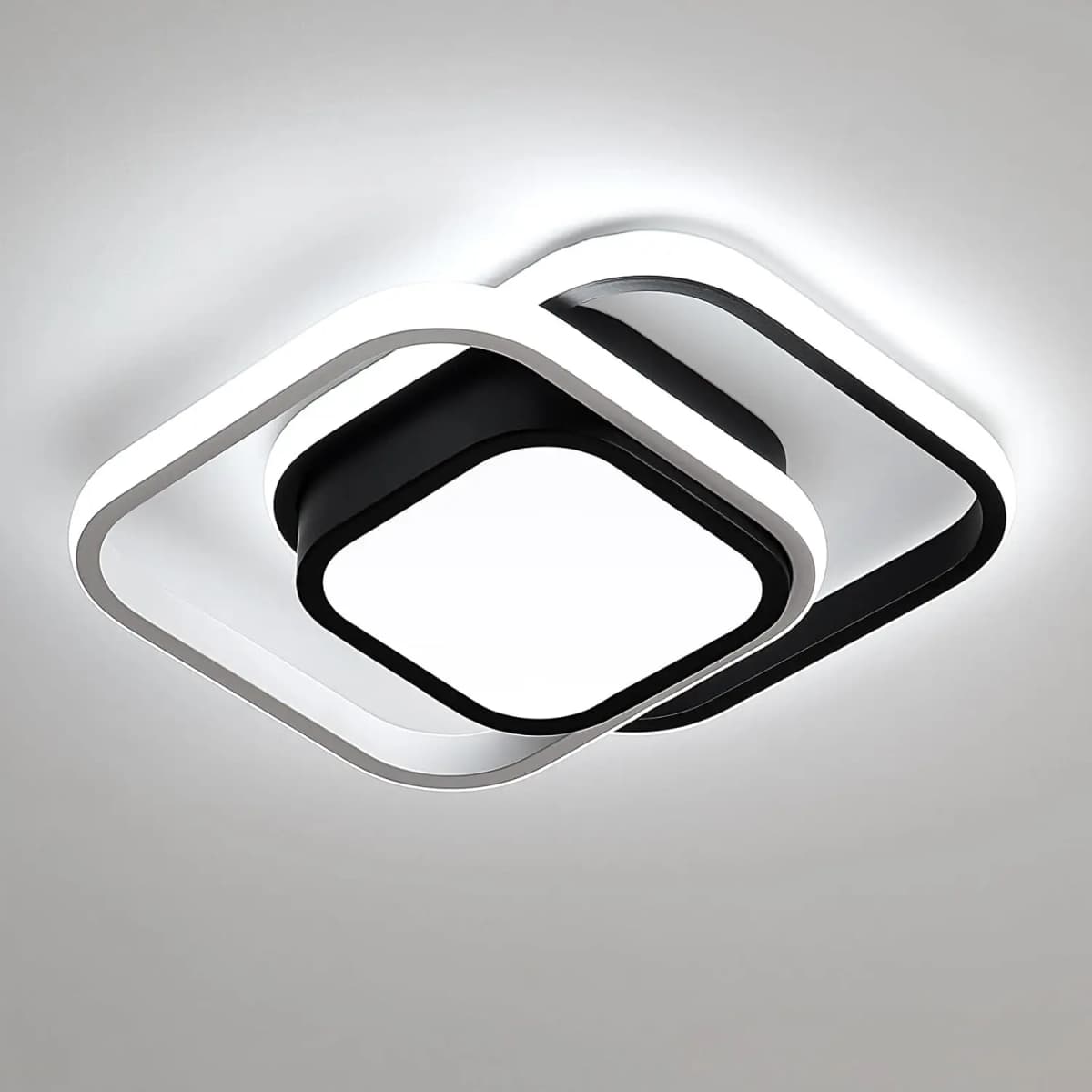 LED Ceiling Lights, 2 Squares Flush Mount Ceiling Lighting, 32W 6500K Black and White Ceiling Light Fitting for Bedroom Kitchen