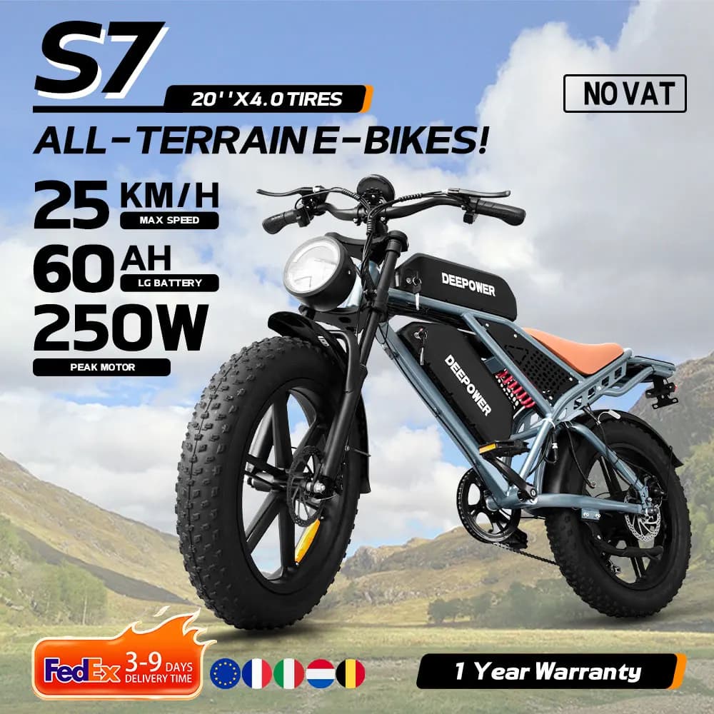 [Ship Form EU] DEEPOWER S7 Electric Bike 20“ Fat Ebike Tire 48V35Ah Battery E Mountain Bike for Adult Men & Women Speed 25km/h