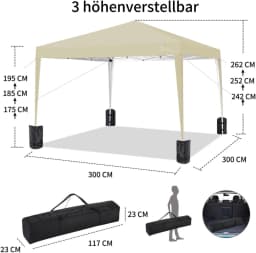 3x3m Popup Pavilion Waterproof Beer Tent Foldable Canopy without sidewall,3Height Adjustable,Party Tent For Garden,Beach,Markets