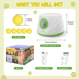 Automatic Ball Launcher for Dogs with 5 ETPU Tennis Balls and 3 Distance Settings (19/32/45FT)  , Indoor/Outdoor Dog Toy
