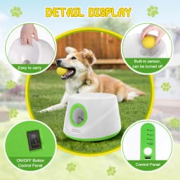 Automatic Ball Launcher for Dogs with 5 ETPU Tennis Balls and 3 Distance Settings (19/32/45FT)  , Indoor/Outdoor Dog Toy