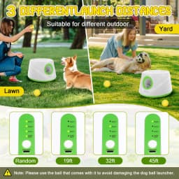 Automatic Ball Launcher for Dogs with 5 ETPU Tennis Balls and 3 Distance Settings (19/32/45FT)  , Indoor/Outdoor Dog Toy