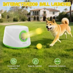 Automatic Ball Launcher for Dogs with 5 ETPU Tennis Balls and 3 Distance Settings (19/32/45FT)  , Indoor/Outdoor Dog Toy
