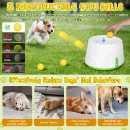 Automatic Ball Launcher for Dogs with 5 ETPU Tennis Balls and 3 Distance Settings (19/32/45FT)  , Indoor/Outdoor Dog Toy