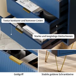 Rosahqnda Gold-plated Leg Bedside Table,Vertical Grain with Drawers,Suitable for Bedroom,Living Room,Dark Blue
