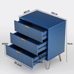 Rosahqnda Gold-plated Leg Bedside Table,Vertical Grain with Drawers,Suitable for Bedroom,Living Room,Dark Blue