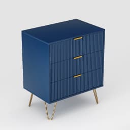 Rosahqnda Gold-plated Leg Bedside Table,Vertical Grain with Drawers,Suitable for Bedroom,Living Room,Dark Blue