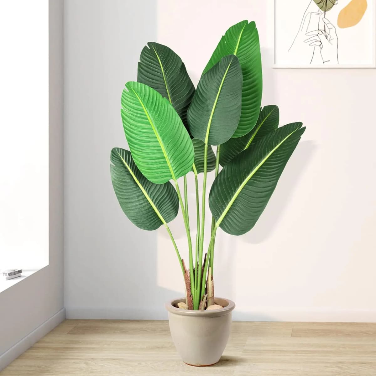 2pcs Artificial Tree Bird of Paradise 120cm Fake Banana Leaf Plant Faux Potted Tree for Home Indoor Outdoor Office Decor