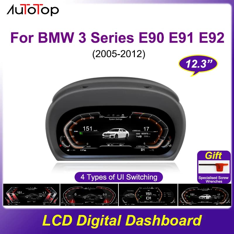 AUTOTOP 12.3" 1920*720 Linux Car LCD Dashboard For BMW 3 Series E90 E91 E92 2005-2012