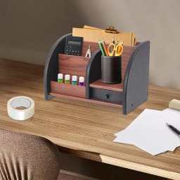Desk Organiser, Desk Stand, Pen Holder with Drawer, Natural Wood, An Ideal Desk Organiser for More Cleanliness