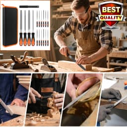 DayPlus 17pc Alloy Steel File Set Precision Round Half-Round Flat Square Triangular Hand File Steel Rasp Needle Woodworking File
