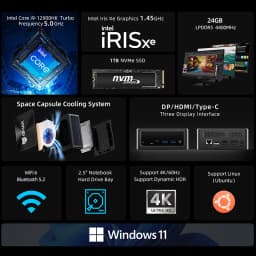 Bmax B9 Power Barebone Mini PC Intel Core I9-12900H 14 Cores up to 5.0GHz 24GB RAM 1TB SSD WiFi 6 Bluetooth 5.2 mini pc