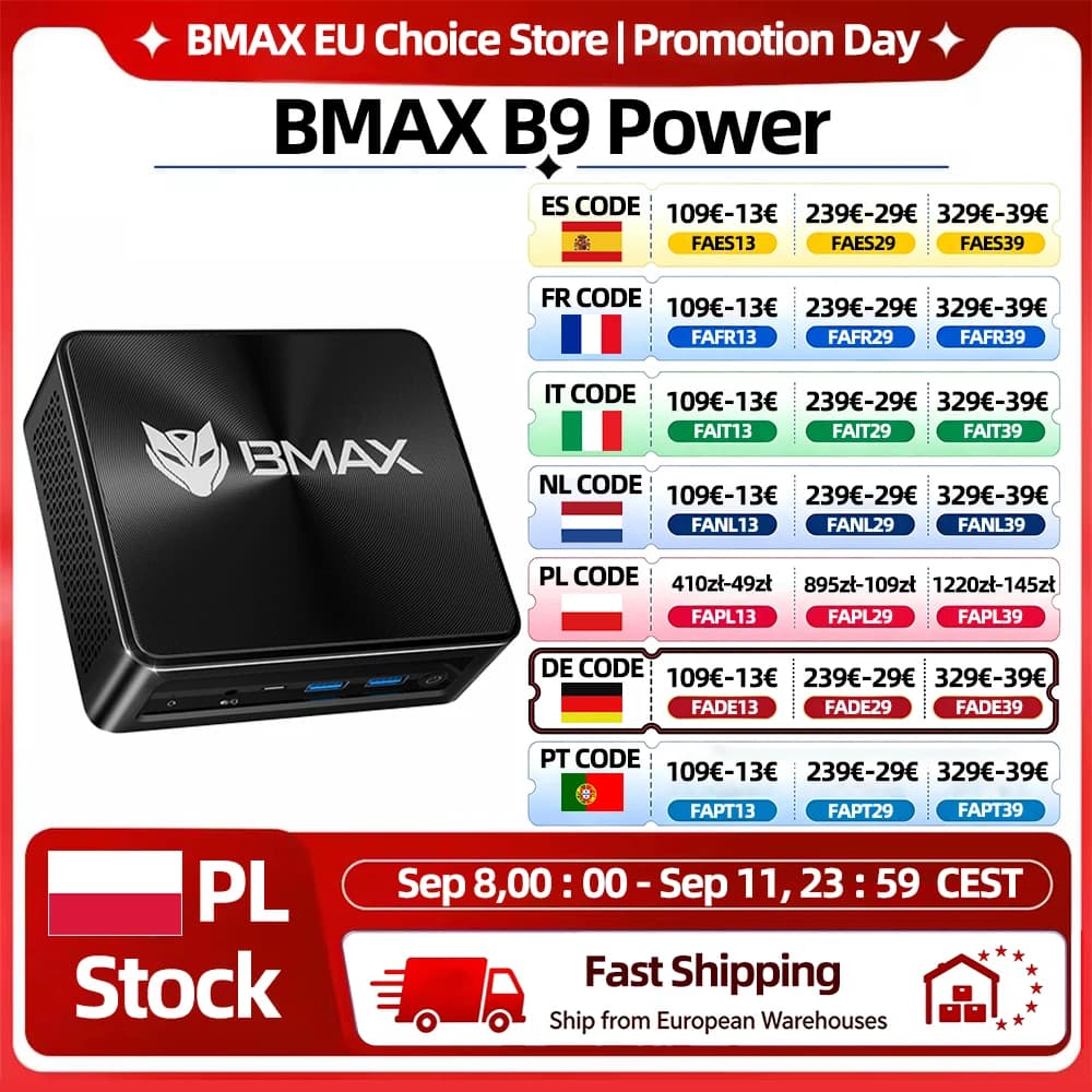 Bmax B9 Power Barebone Mini PC Intel Core I9-12900H 14 Cores up to 5.0GHz 24GB RAM 1TB SSD WiFi 6 Bluetooth 5.2 mini pc