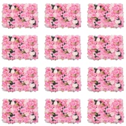 12 Pcs Flower Wall Panels Pink Wall Backdrop Panels Wedding Decor Set 60X40Cm Artificial Rose & Dahlia Flower Wall Panels