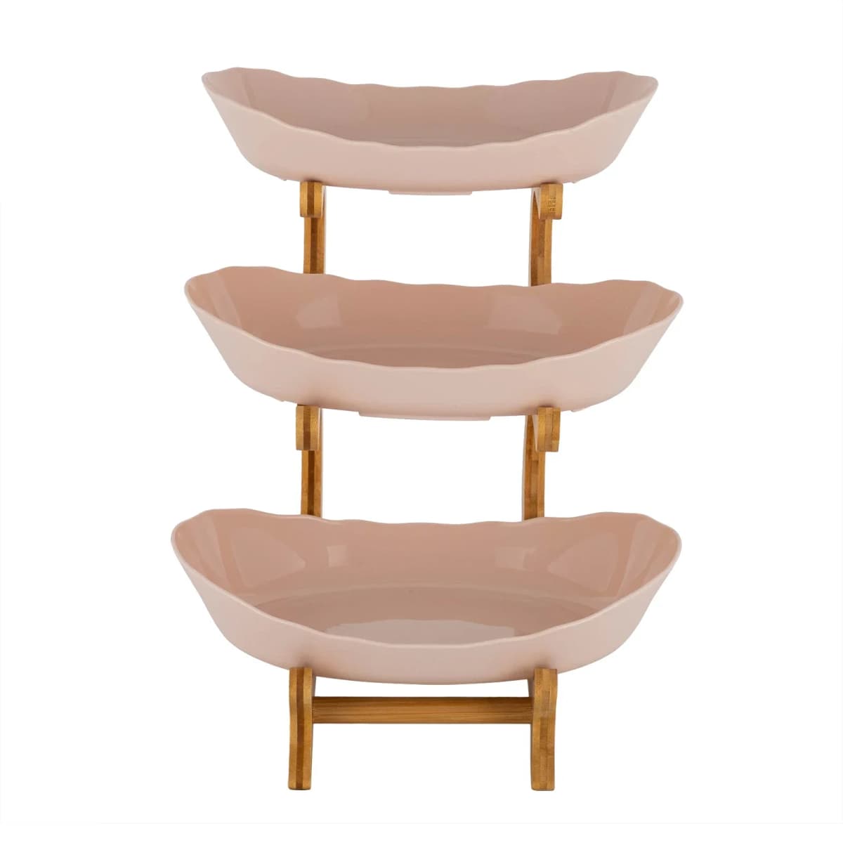 3-Stacked Fruit Bowls Plate Oval Bamboo Wood Stand Fruit Basket Bamboo Stand Holder, Fruit Snack Cake Stand (Brown)
