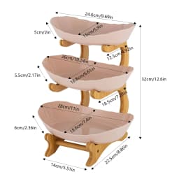 3-Stacked Fruit Bowls Plate Oval Bamboo Wood Stand Fruit Basket Bamboo Stand Holder, Fruit Snack Cake Stand (Brown)