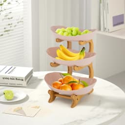 3-Stacked Fruit Bowls Plate Oval Bamboo Wood Stand Fruit Basket Bamboo Stand Holder, Fruit Snack Cake Stand (Brown)