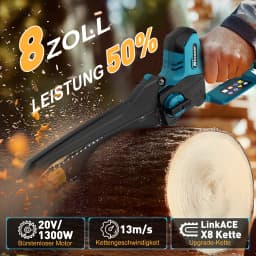 8" Cordless Mini Chainsaw - 1300W 20V Brushless w/ 4000mAh Battery & Auto-Oiling for Gardening & Tree Pruning