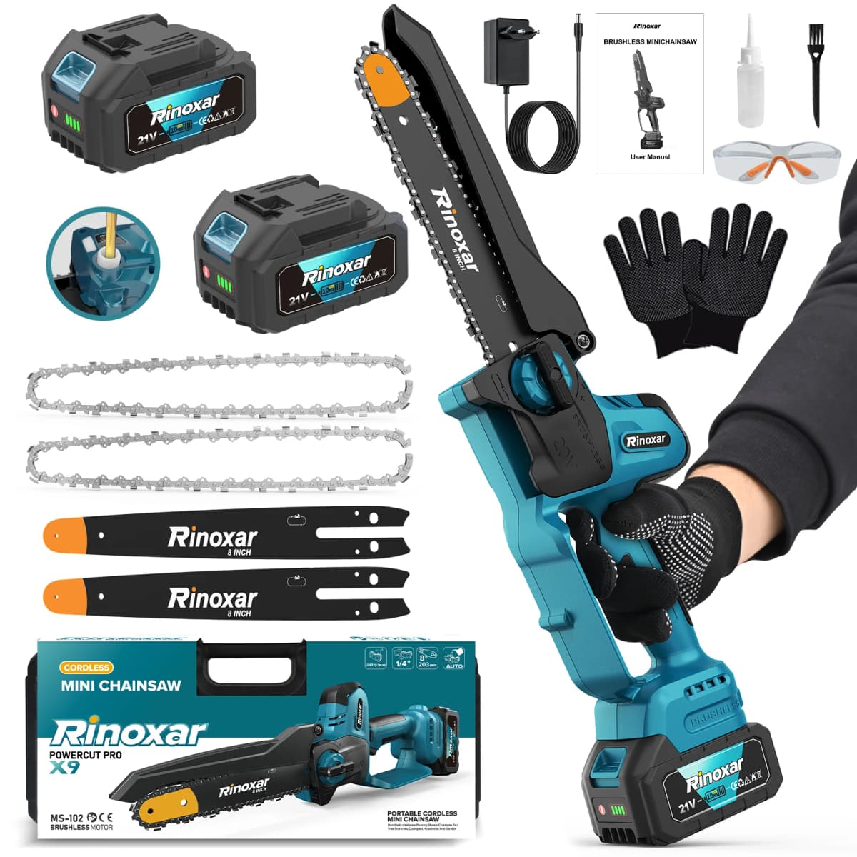 8" Cordless Mini Chainsaw - 1300W 20V Brushless w/ 4000mAh Battery & Auto-Oiling for Gardening & Tree Pruning