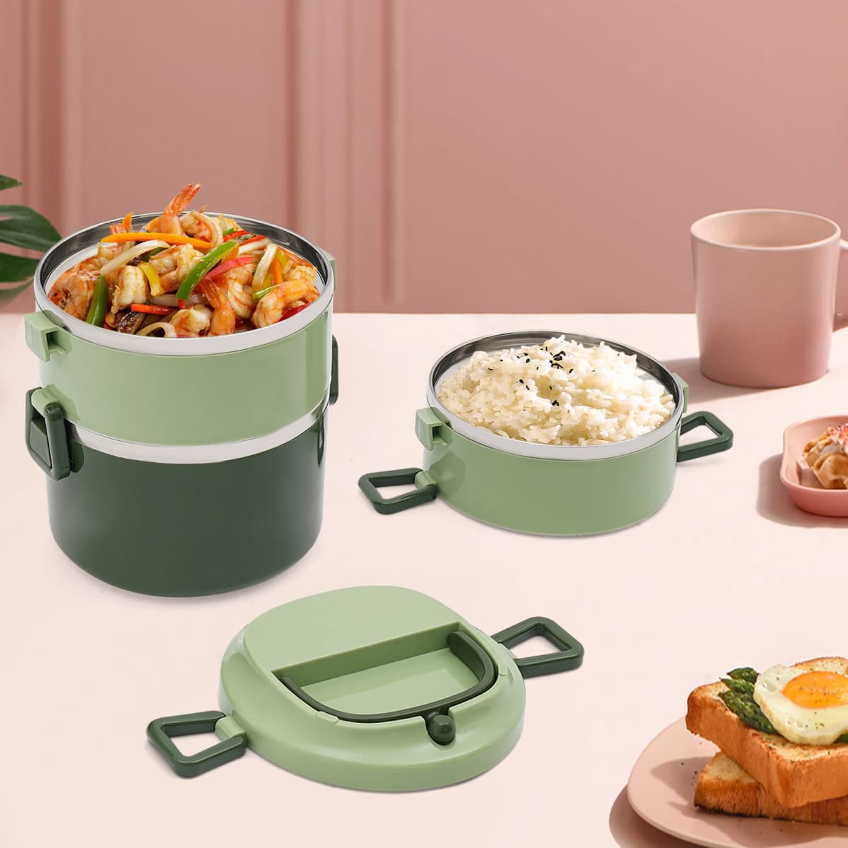 3-layer Freestanding Stackable Stainless Steel Lunch Box Bread Box Insulated Food Container