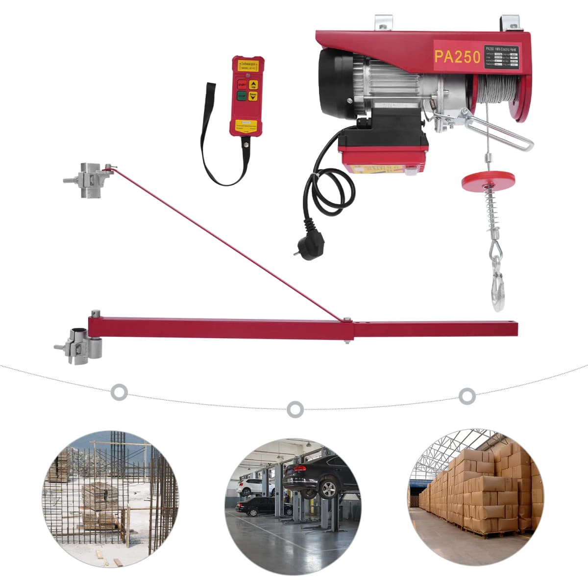 250kg Double Rope Electric Hoist 12m/39.37ft Lifting Crane 550w Wireless Remote Control Cable Hoist Winch w/h Installation Brack