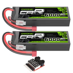 OVONIC 6000mAh 80C 2S 7.4V Lipo Battery Hardcase with Deans Plug & Lipo Voltage Checker for RC Cars Trucks Boats and buggies(2P