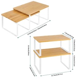 2Pcs Cabinet Organizer Spice Shelf Multipurpose Stackable Counter Rack Large Capacity Condiment Shelf Pantry Cosmetic Cupboard