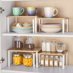 2Pcs Cabinet Organizer Spice Shelf Multipurpose Stackable Counter Rack Large Capacity Condiment Shelf Pantry Cosmetic Cupboard