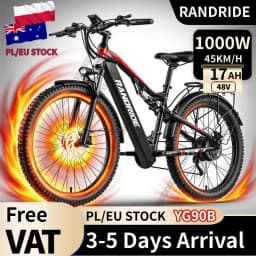 RANDRIDE YG90B Electric Bike 1000W Motor 45km/h Max Speed 48V17Ah Removable Battery 80-90KM Max Range 27.5*2.4'' CST Tires 120km