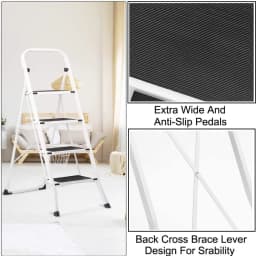 4 Tread Step Ladders Steel Heavy Duty Folding Stool 150kg Capacity with Anti-Slip Mat for Home Garden Works Indoor Outdoor