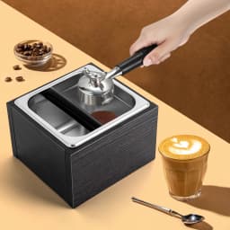 1500ml Coffee Knock Box with Detachable Stainless Steel Bin Noise-dampening Knocking Bar Espresso Coffee Grounds Container